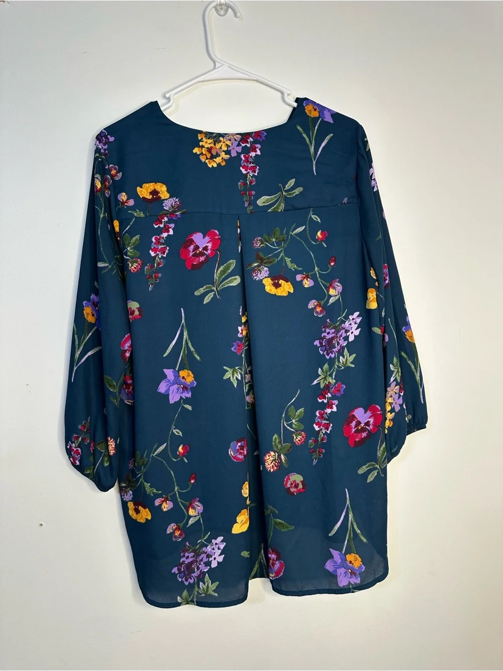 Floral Tie-Neck Blouse - Teal Multi - Picture 4 of 4